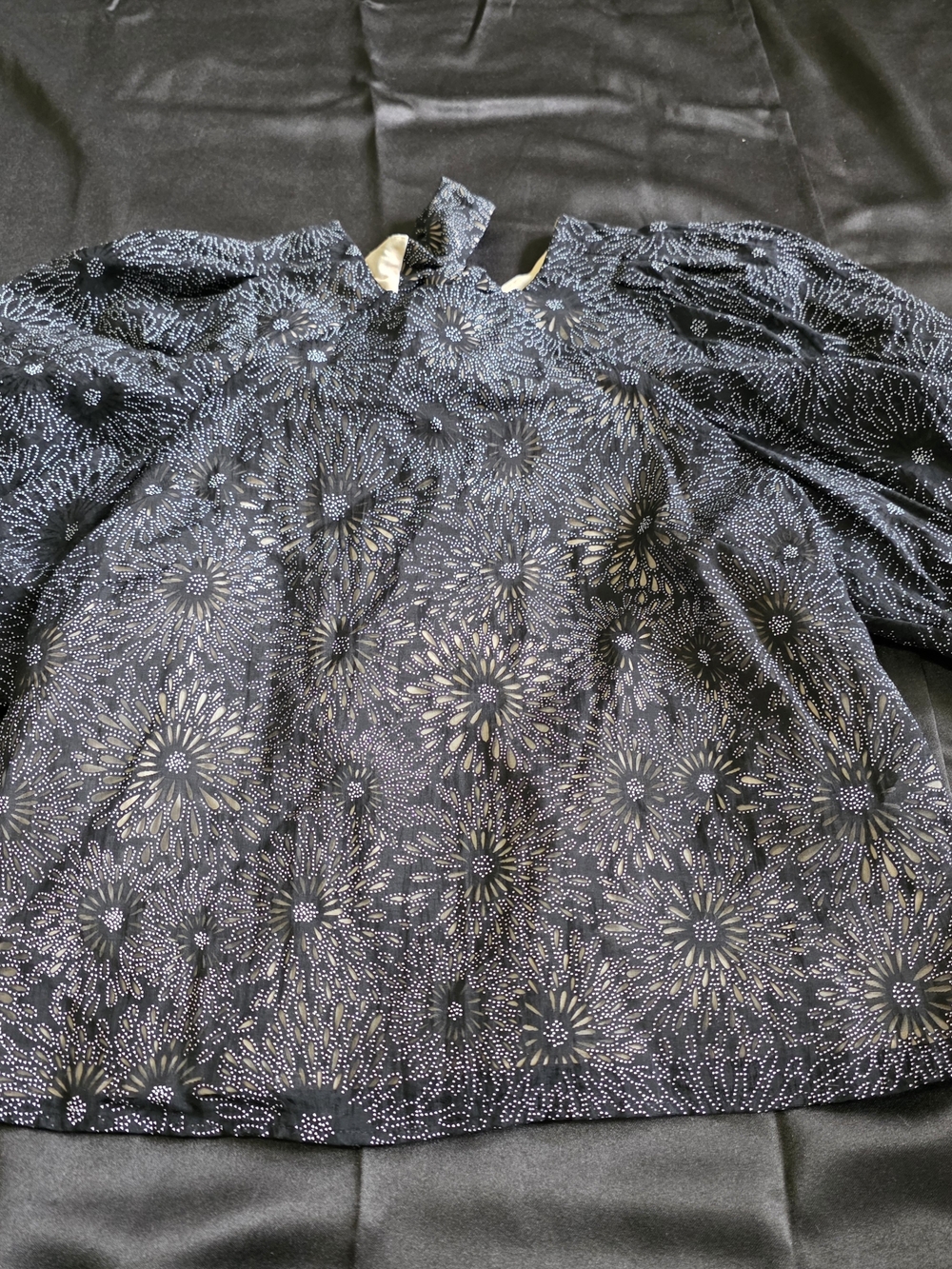 Ted Baker Black Floral Puff-Sleeve Blouse Formal Cocktail Preppy